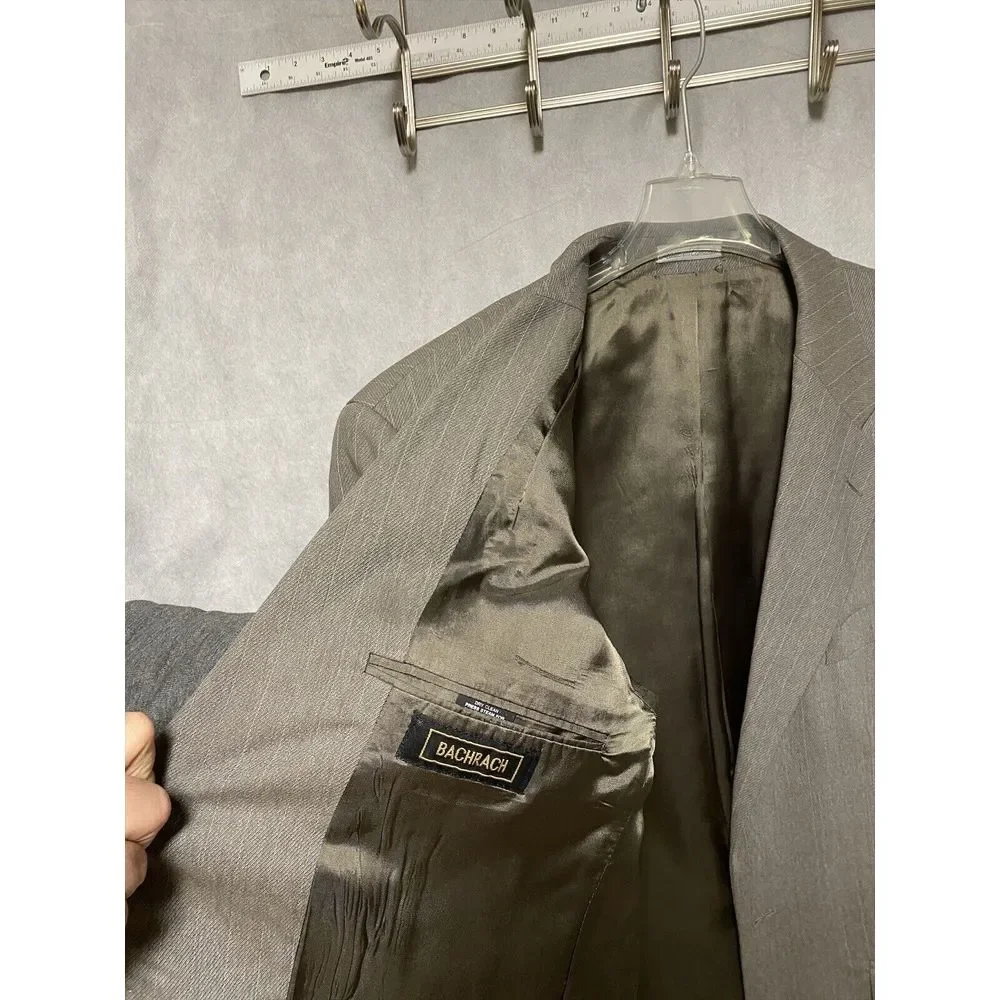 Bachrach Men 3 Piece Suit 42R Light Brown Striped Flannel 33‎ X28.5 Pants Luxury